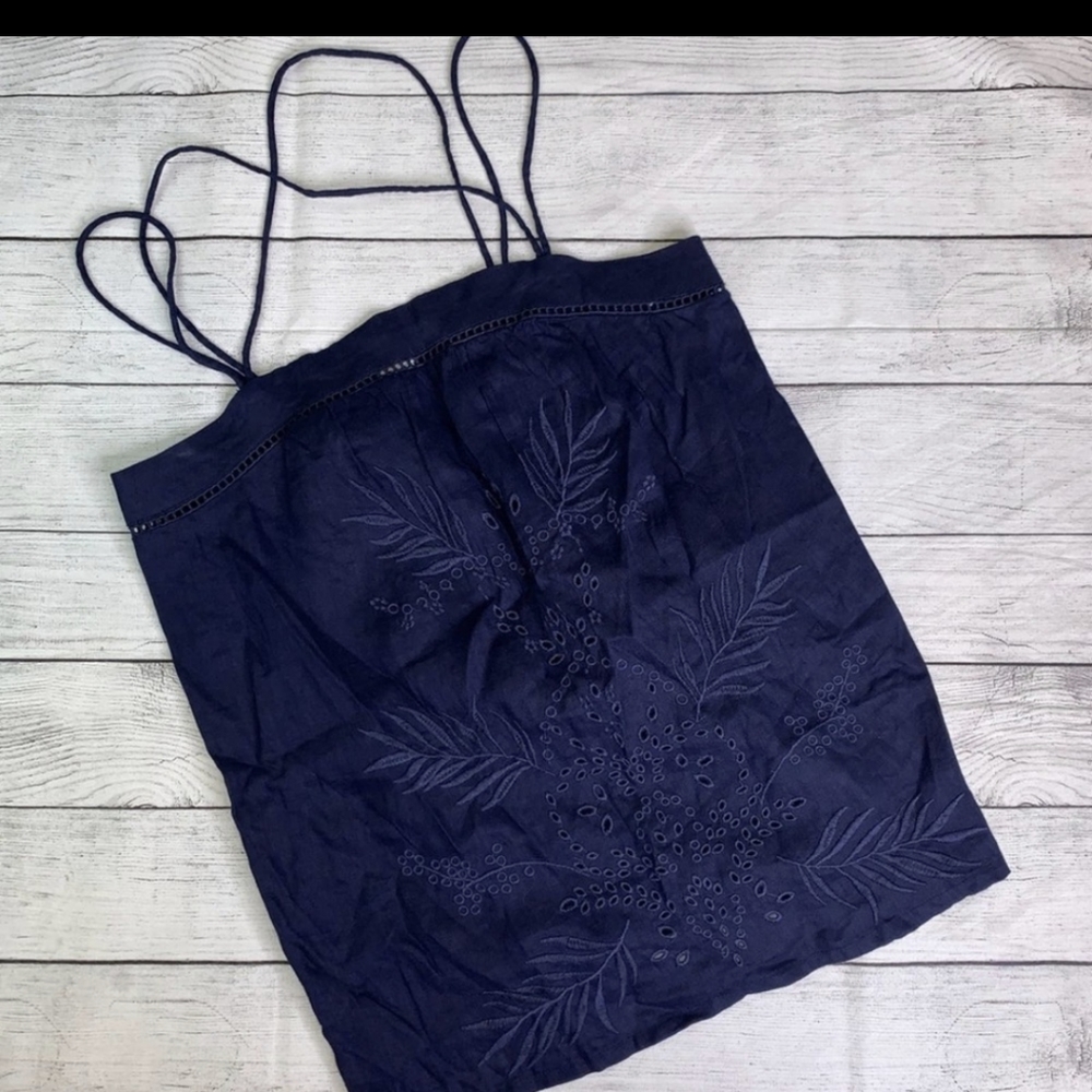 GAP Double Strappy Linen Cami Embroidery Navy  00